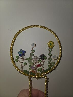 Handmade Gold Wire Floral Hanging Decoration with Multicolor Beads